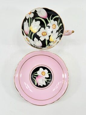 Paragon Teacup Cup & Pink Saucer Hand Painted Tulips‎ & Daffodils Vintage 30-50s